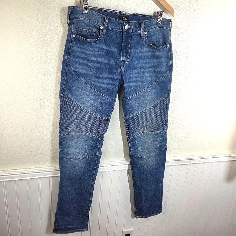 Men's True Religon Rocco Moto Relaxed Skinny Denim Blue Jeans Size 32